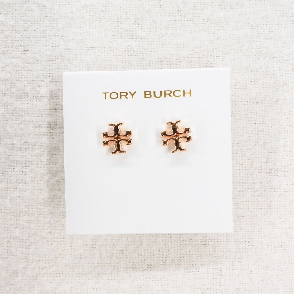 Tory Burch Logo Stud Earrings Rose Gold OS